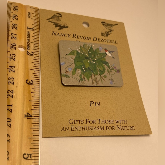 Hummingbird floral PIN Bird flower BROOCH handmade Vermont Nancy Revoir Dezotell - Picture 7 of 15